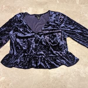 Velvet Ruffle Trim Crop Top